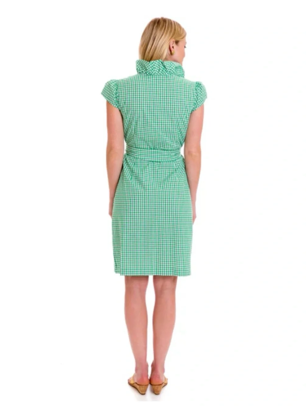 Elizabeth McKay Green & White Striped Ruffled Scotland Wrap Dress Sz. 6 NWT - Picture 2 of 11